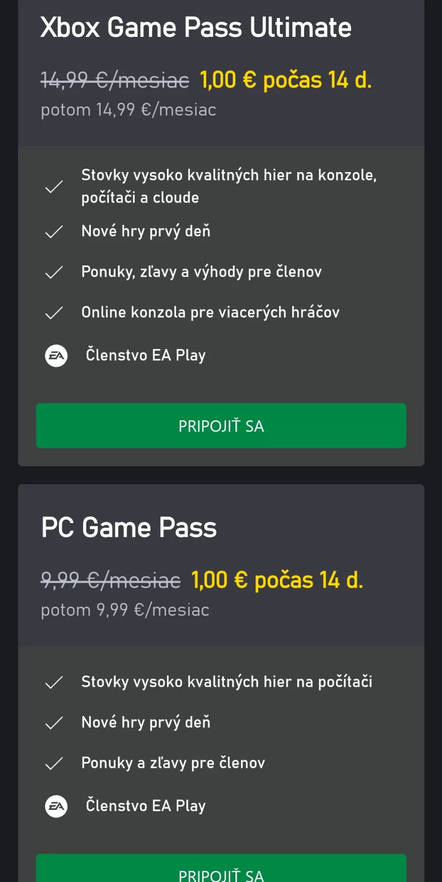 Xbox Game Pass 1 euro